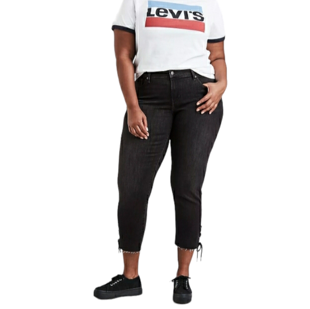 Levis 711 Womens Mid Rise Skinny Ankle Lace Up Jeans Plus Size 20W Black NWT